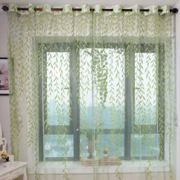 Feuilles vertes rideaux transparents rustiques pour le salon rideau de chambre à coucher pour le dépistage de fenêtre Personnalisez le textile de la gaze de gaze