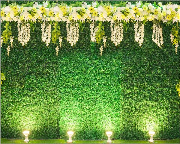 Fondo de pared de hojas verdes impreso digital para fotografía de bodas Flores amarillas blancas Fondo de fotomatón de fiesta de cumpleaños de niña para niños