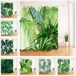 Rideau de douche blanc à feuilles vertes, Jungle tropicale, salle de bain, tissu Polyester imperméable et résistant à la moisissure pour décor de baignoire 2328r