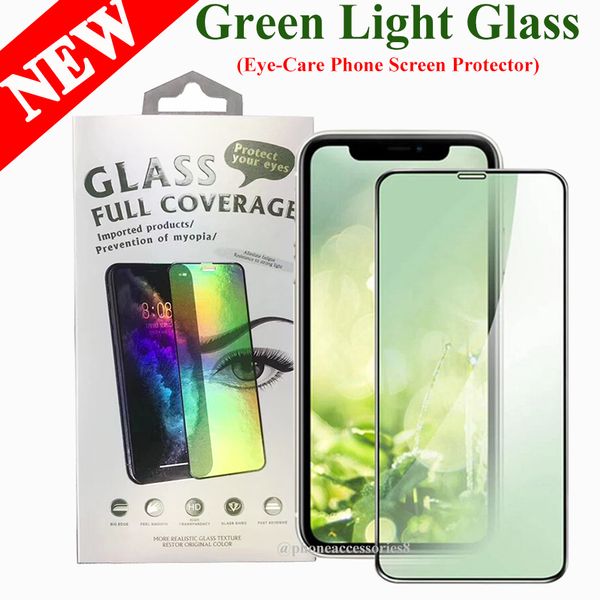 Green Light EYE Protect Eyecare Phone Glass Protector para iPhone 12 PRO MAX 11 XR X XS MAX 8 7 6 Protector de pantalla con caja al por menor