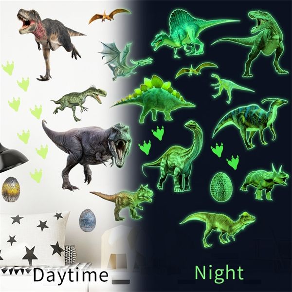 Luz verde Luminoso Dinosaurio Pegatinas de pared Hogar Dormitorio Niños Habitación Decoración Animal Fluorescente Calcomanías Resplandor en la oscuridad Pegatina 220328