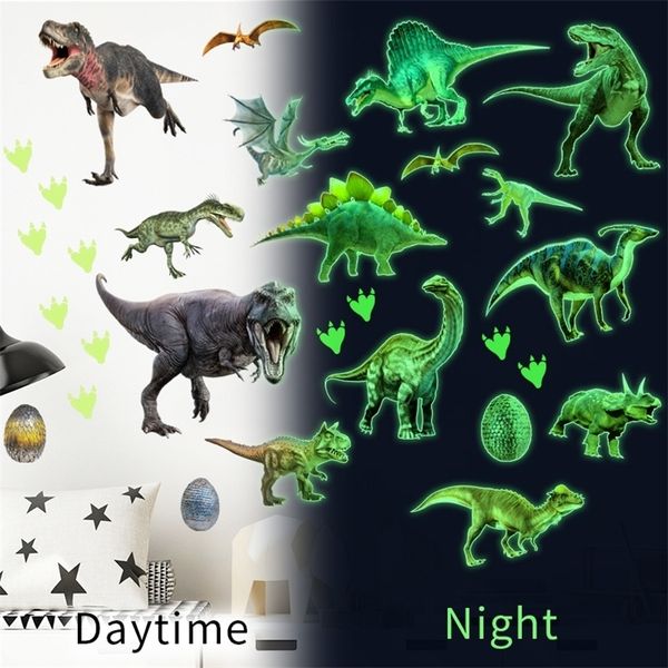 Luz verde Dinosaurio luminoso Pegatinas de pared Dormitorio en casa Decoración de la habitación de los niños Calcomanías fluorescentes de animales Brillan en la etiqueta oscura 220510