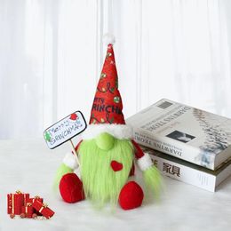 Vert Longue Barbe Gnomes Poupée Cadeau De Fête De Noël Sans Visage En Peluche Jouet Joyeux Noël Festival Fournitures Santa Elf Ornements 11gl Q2