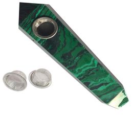 Groene Malachiet Quartz Pijp Kristallen Stenen Wand Punt Sigaren Pijpen Met 3 Metalen Filters Voor Gezondheid Roken4091111