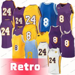 Retro Bryant Basketbal Jersey 1996-97 Paars Geel Klassiekers Kinderen Gestikt Jerseys Mannen Kinderen 8 24 Vintage 2009-10 60e Finale