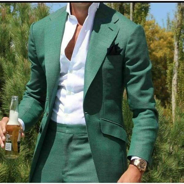 Costume en lin pour hommes vert Costume de marié de mariage Tuxedos Groomsmen Blazer formel Suits252M