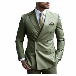 Costumes pour hommes verts couleur unie 2 pièces mariage double boutonnage marié costumes de busin formels vêtements quotidiens sur mesure blazers masculins a8ob #