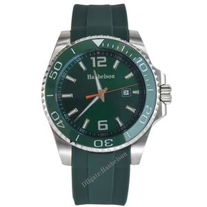 Reloj verde para hombre, relojes de pulsera con movimiento mecánico automático, bisel de cerámica luminoso, manecillas naranjas, relojes deportivos con correa de goma