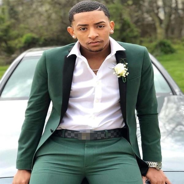 Esmoquin de boda para hombre verde Solapa negra Novio Padrinos de boda Esmoquin A estrenar Hombre Blazers Chaqueta Cena de graduación Traje de 2 piezas Pantalones de chaqueta 2872