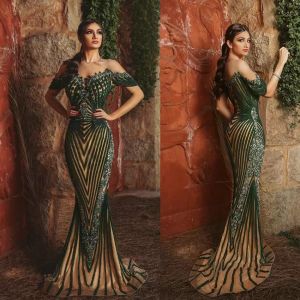 Groene Mermaid Avondjurken Sheer Jewel Hals Crystal Major Kralen Lange Prom Jurken Ruche Custom Made Sweep Trein Formele Partyjurken CG001