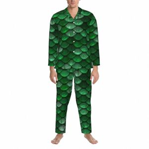 Vert Sirène Balances Pyjama Ensembles Métallique Coloré Mignon Vêtements De Nuit Hommes Lg Manches Casual Chambre 2 Pièces Vêtements De Nuit Grande Taille Y0iO #