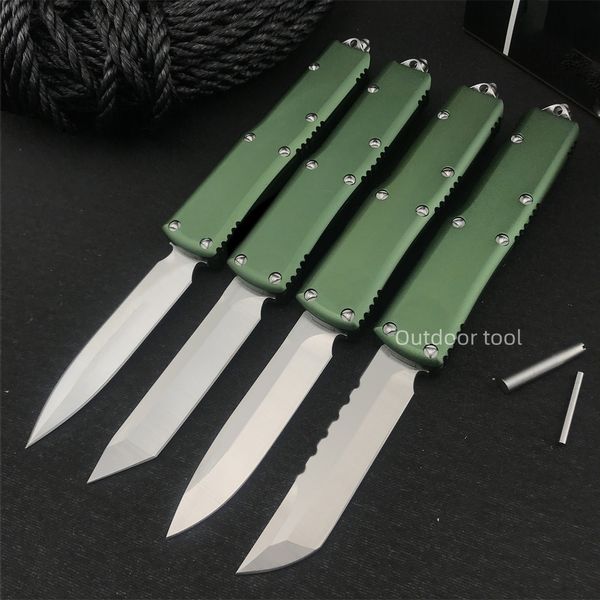 Green Micro UT85 AUTO Tactique Couteau à lame fixe 7cr17mov Acier Poignées en alliage d'aluminium Couteau militaire de poche Cadeau pour hommes Chasse Camping Équipement d'auto-défense