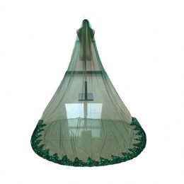 Voile de mariage cathédrale musulmane verte 6 couleurs Lg dentelle paillettes bord voile de mariée avec peigne accessoires de mariage Veu de Noivral 39ma #