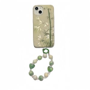 Le bambou de style national vert convient à l'iPhone15Promax Apple 14/13/12 Case de téléphone mobile, un petit nombre de filles China-Chic