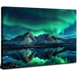 Green Northern Lights For Kid Bedroom Wall Art Natural Natural Payscape Paysage Colorful Oeuvre Aurora Picture Studio Mur Decor Toile imprimée Forme prête à accrocher