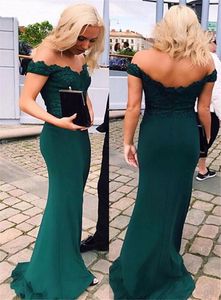 Groene Off Shoulder Mermaid Bruidsmeisjes Jurken Lange Kant Applicaties Simple Bruiloft Gastenjurken Maid of Honour Jurk goedkoop