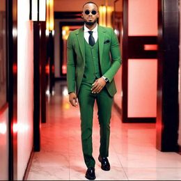 Groene One Button Slim Fit Mannen Tuxedos Bruidegom Bruiloft Pakken Kleped Revers Blazers Drie Pieces Mannelijke Kleding Jas Vest en Broek