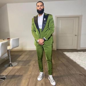 Tuxedos de mariage vert à un bouton, costumes Slim Fit pour hommes, ensembles 3 pièces, blazer à revers, costume formel avec veste, gilet et pantalon