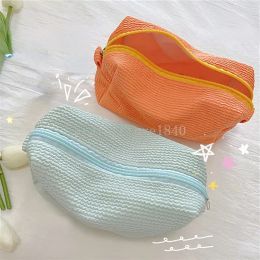 Trousse de maquillage à vagues vertes et oranges pour femmes, grande capacité, fermeture éclair, couleur unie, trousse de maquillage de voyage, trousse de toilette, pochette de lavage