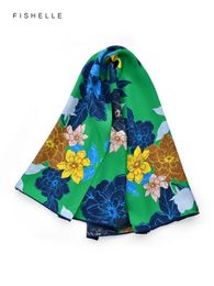 Écharpe de soie de luxe imprimée à pivoine verte Femmes 100% Real Silk Swarves Wrap Breeard Châle 90cm Square Bandana Lady Gift 240408