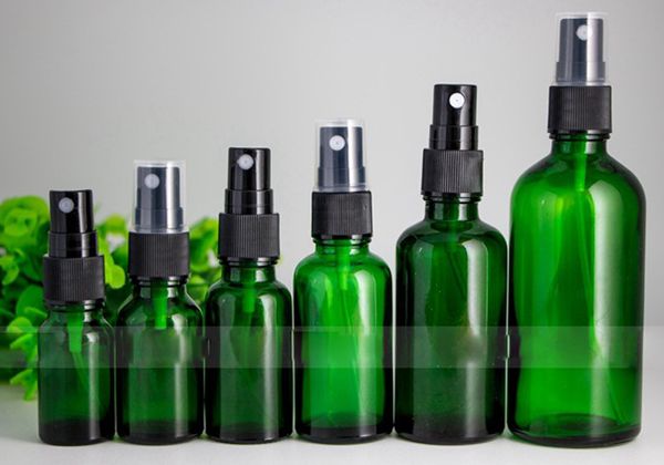 Botellas de perfume verdes 10ml 15ml 20ml 30ml 50ml 100ml Botella recargable de vidrio con bomba de plástico Pulverizador Botellas de embalaje vacías con spray