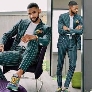 Vert Pinstripe Celebrity Mens Tuxedos De Mariage Personnalisé Tapis Rouge Hommes Porter Dîner Prom Party Blazer (Veste + Pantalon)