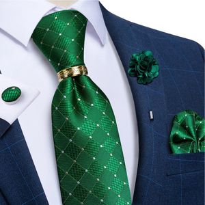 Plaid vert 8 cm cravates en soie pour hommes accessoires de mariage hommes cravate poche boutons de manchette carrés avec anneau de cravate broche broche cadeau 240122