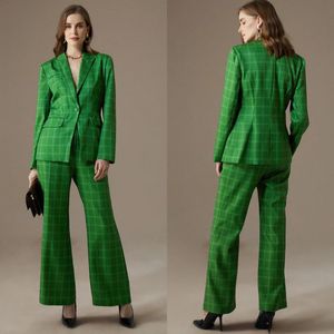 Groene Plaid Vrouwen Pakken Blazer 2 Stuks Slim Fit Jas Oversize Party Prom Tuxedos Tailored Made Street Wear Casual Outfit
