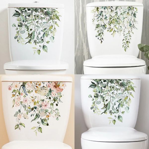 Autocollant Mural feuilles de plantes vertes, autocollant Mural auto-adhésif pour salle de bains, toilettes, WC, embellir la fleur, décoration de la maison, 240111