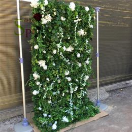 Plantas verdes, rosas, hortensias, Penoy, pared de flores artificiales para fondo de boda, flores decorativas, coronas 177v