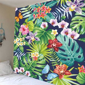 Grüne Pflanzen Tapisserie Tropische Palmblätter Wandbehang Große Blumenteppiche Kunst Wandtuch Teppich Strandtuch Home Decor 210609