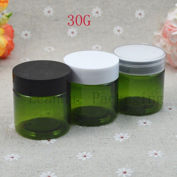 Pot de crème en plastique vert, Mini conteneurs d'échantillons de maquillage rechargeables cosmétiques 30CC, Conteneur de produits cosmétiques pour la peau, Vente en gros 50PCgood qty