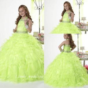 Groene prinses meisje pageant jurk goede kwaliteit organza kralen feestje cupcake bloem meisje mooie jurk voor klein kind