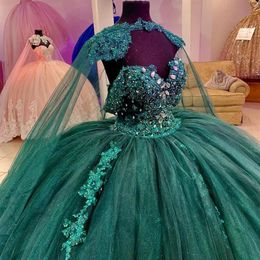 Vert Princesse Quinceanera Robe Robe De Bal Paillettes Applique Robe Mexicano Style Sweet 15 Robe De Bal avec Warp152g