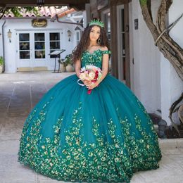 Robe princesse verte Quinceanera, tenue de soirée de luxe, avec des Appliques en dentelle perlée, douce 15, robe de bal de remise de diplôme, 2024