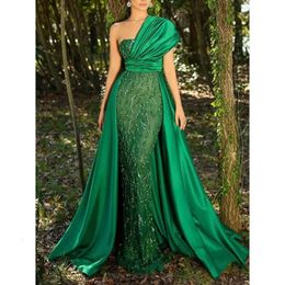 Groene prom lades jurken glitter smaragd kralen formele avondjurken een schouder beroemdheid feestjurk vrouwen speciaal ocn slijtage 202