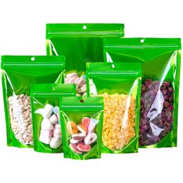 Vert violet Transparent en plastique Mylar feuille auto-joint Stand Up poches aliments secs haricot poudre stockage sac de papier d'aluminium LX5111