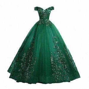 Green Quinceanera Dres Party Prom Off the Shoulder Ball Jurk Lace Borduurwerk Vintage Quinceanera Dr Plus Szie T76V#