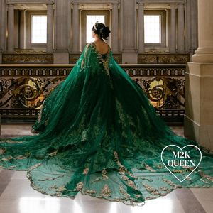 Groene Quinceanera Jurken Spaghettibandjes Baljurk Prinses Verjaardagsjurk Goud Appliqué Kant Veters Verjaardag Sweet 16 vestidos de 15