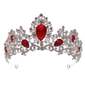 Green Red Crystal Rhinestone Crown Tiaras for Women Girls Headpeice Bride Wedding Headband Hair Accessories