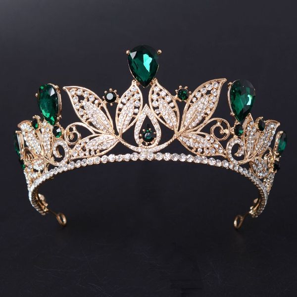 Tocados verdes, rojos y blancos, Tiara nupcial de diamantes de imitación, diadema dorada a la moda para mujer, vestido de novia, joyería para el cabello, accesorios de corona de princesa