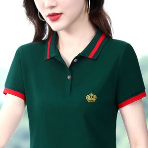 Groene rode dames korte mouw t-shirt vrouwtjes kantoor werk dragen Koreaanse stijl chique trendy casual tops polo shirts 240521