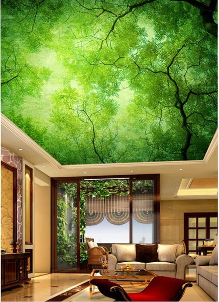 arbre vieux rafraîchissant vert plafonds 3D peinture murale mur plafond Peinture Salon Chambre Papier peint Décoration d'intérieur
