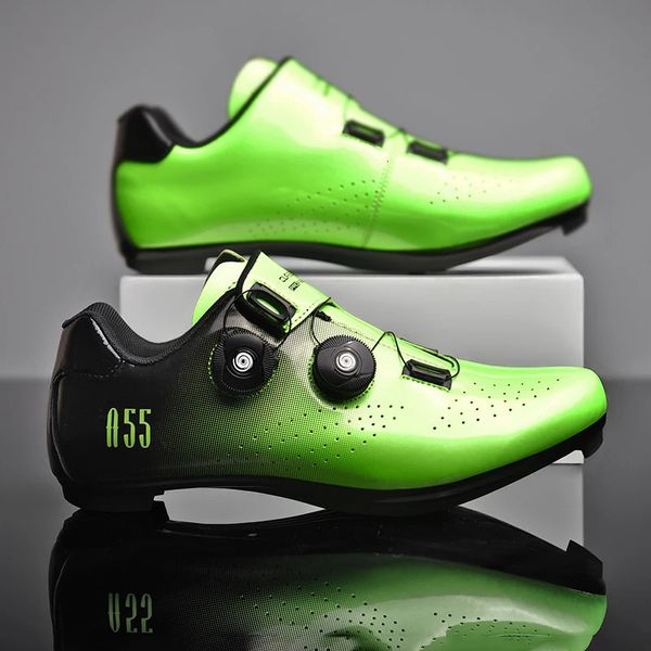 Zapatos de bicicleta de carretera verdes Zapatos de ciclismo para hombre Hebilla de trinquete rápido Compatible con pedal del sistema SPD Zapatos de ciclismo rojos para mujer al aire libre 240312