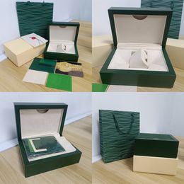Caja de reloj rolex verde Cajas de reloj de lujo para hombres Caja de reloj interior y exterior original para mujeres Reloj rolej para hombres Estuche verde Folleto Tarjeta Accesorios Certificado Bolso
