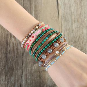 Bracelet à brins de perles rondes vertes bohème, 3 bracelets d'enveloppement faits à la main, bijoux décontractés, cadeau unisexe, nouvelle collection 2020