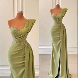 Satin verte sirène du soir des robes de citron une perle d'épaule des robes de promo de fête officielle de la fête formelle OCN pour les femmes BC12707