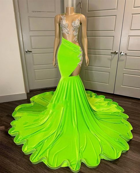 Robe de bal sirène en Satin vert, transparente, grande taille, pour filles noires, robes formelles de soirée d'anniversaire, 2024, 322