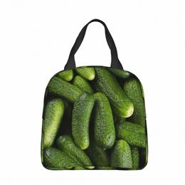 Saucisse verte concombre mariné sac à lunch isolé portable sac isotherme réutilisable fourre-tout boîte à lunch collège extérieur fille garçon v0vj #
