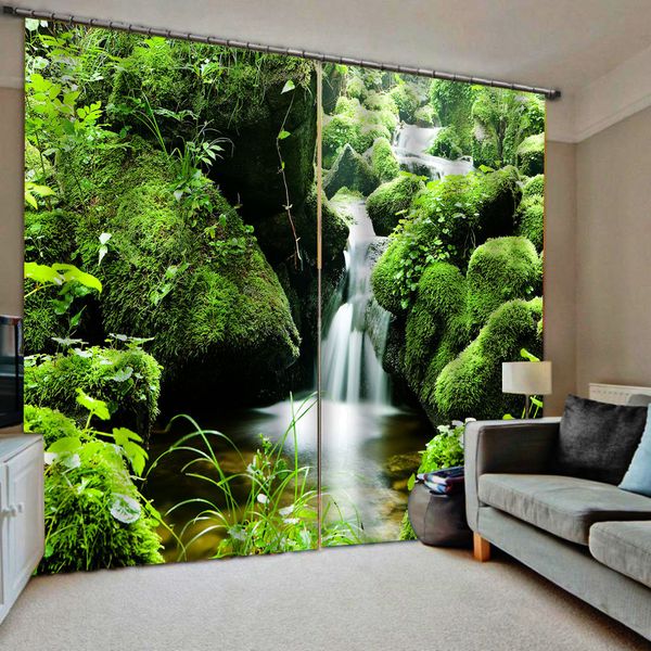 Cortinas 3d con cascada de paisaje verde, cortinas opacas para ventana, juego de cortinas 3D de lujo para dormitorio, sala de estar, cortinas opacas